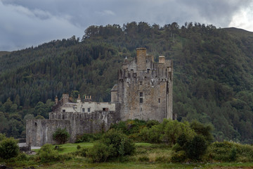 The view of Eilean Donan Castle on Isle of Skye in Scotland