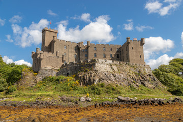 The summer view of Dunvegan Castle in Scotland