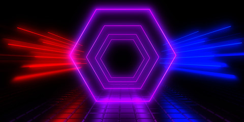 3D abstract background with neon lights. 3d illustration