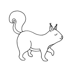 Cute squirrel design element. Сoncept nature, wildlife. Hand drawn vector illustration in doodle style outline drawing isolated on white background.