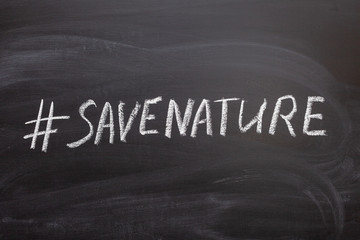 Hashtag save the nature on the chalk Board.