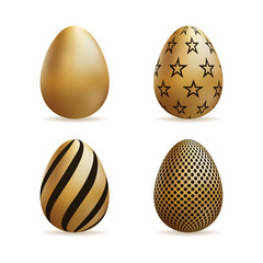 Gold easter eggs set. Isolated on white background. Vector illustration.