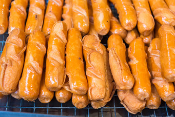 Sausage fried at street food.
