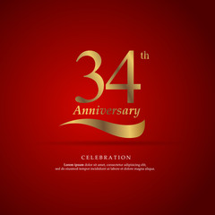 34th anniversary golden logo text decorative. With dark background. Ready to use. Vector Illustration EPS 10
