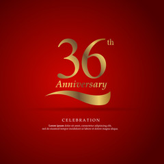 36th anniversary golden logo text decorative. With dark background. Ready to use. Vector Illustration EPS 10