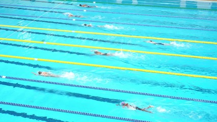 Bangkok ,Thailand - FEBRUARY 10,2020 : Women youth freestyle swimming competition during Martin Cup 2020 in the swimming pool of Assumption University Bangna