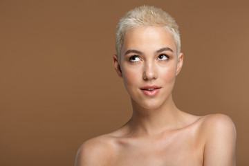 Blonde stylish woman with short haircut