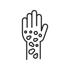 Psoriasis, dermatitis line black icon. concept. Skin rash. Dermatological diseases. Itchy spots on hand. Sign for web page, mobile app, button, logo. Vector isolated element. Editable stroke.