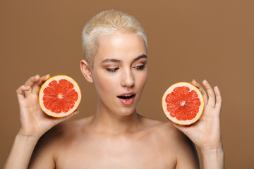 Blonde stylish woman with short haircut