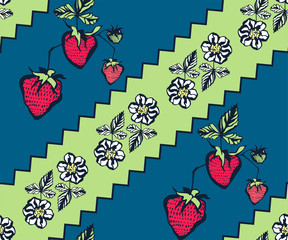 Seamless floral pattern with wild strawberry ornamental decorative background. Vector pattern. Print for textile, cloth, wallpaper, scrapbooking