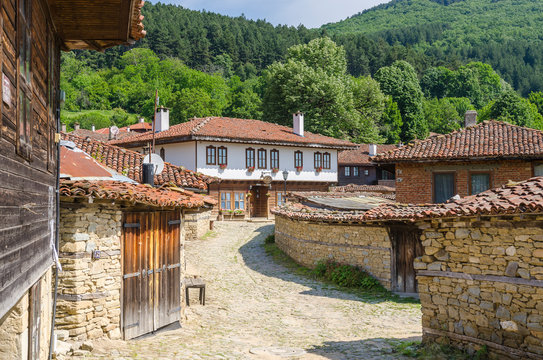 Historic wooden houses from the 19th century in village of Zheravna, Bulgaria