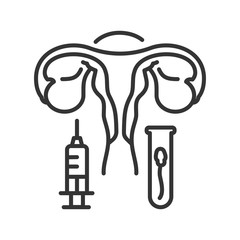 Artificial insemination line black icon. Vitro fertilization. Female reproductive system concept. Sign for web page, mobile app, button, logo. Editable stroke.