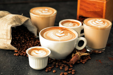 Group of espressos in all sizes