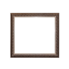 A wooden picture frame on a white background.