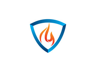 Fire and shield logo template design, icon, symbol