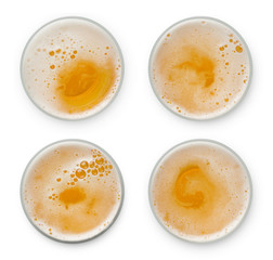 beer bubbles in glass cup on white background. top view collection isolated on white background.
