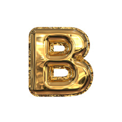 Golden Foil Helium Balloons Cyrillic Typeface. 3D Render Alphabet Isolated on White Background. Letter V.