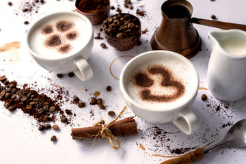 Latte art with coffee love symbols