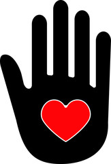Hand with heart line icon, vector