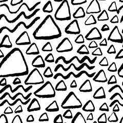 Grunge ink brush circles seamless black and white pattern. Vector illustration.