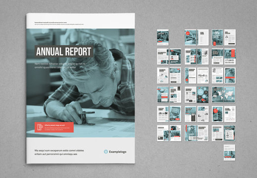White and Pale Blue with Coral Accents Annual Report Layout