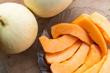 Cantaloupe melon slices.