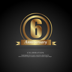6th anniversary golden logo text decorative. With dark background. Ready to use. Vector Illustration EPS 10