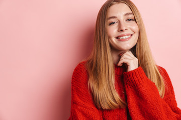Photo of happy beautiful woman smiling and looking at camera