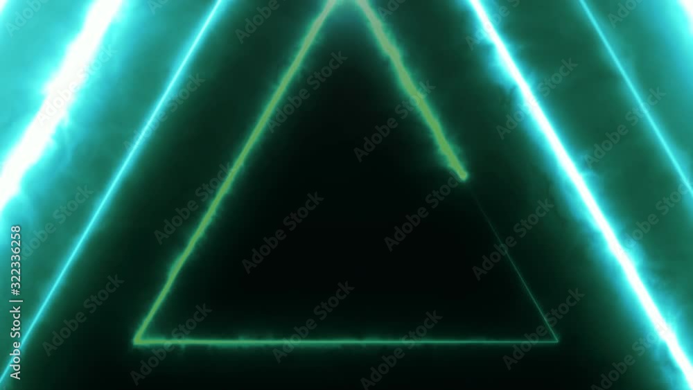 Aufkleber neon bakcground flying through edless glowing rotating neon triangles creating a tunnel, blue red pi