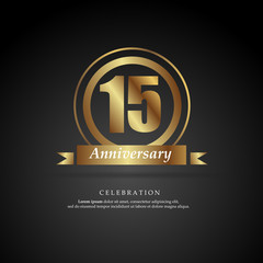 15th anniversary golden logo text decorative. With dark background. Ready to use. Vector Illustration EPS 10