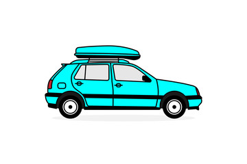 Passenger car with a roof rack for traveling by automobile. Flat vector illustration EPS10