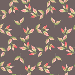 Seamless pattern with leaves. Watercolor hand drawn illustration. Pattern of wreaths with leaves. Summer pattern. Fresh leaf pattern. Design for textiles, cards, packaging, fabrics, menus, restaurants