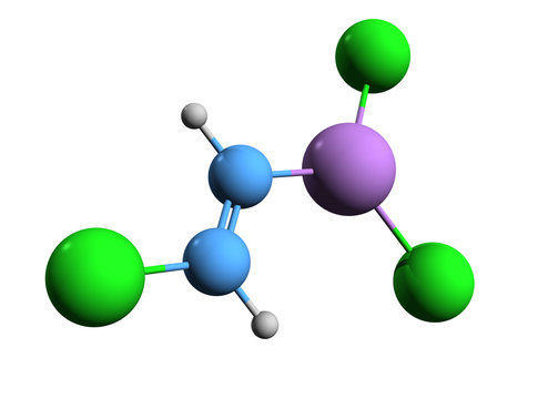 3D image of lewisite skeletal formula - molecular chemical structure of Chlorovinylarsine dichloride isolated on white background