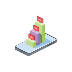 Smartphone screen graphics chart. Vector 3d isometric, color web icon, new flat style. Creative illustration design, idea for infographics.