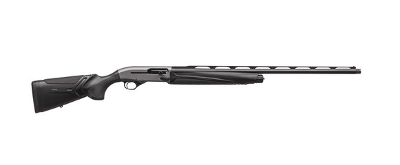 Modern semi-automatic shotgun butt isolate on a white background. Weapons for hunting, sports and...