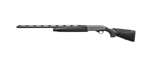 Modern semi-automatic shotgun butt isolate on a white background. Weapons for hunting, sports and...