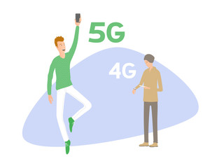 Flat illustration on the theme of 5g with two guys.