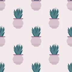 Tapeten Nahtloses Muster mit Kaktus im Topf auf hellem Hintergrund. © smth.design