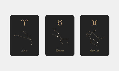 Aries, Taurus, Gemini constellations Vector Design. Hand Drawn Aries, Taurus, Gemini Zodiac Symbols. Minimalistic illustration set.
