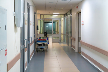 Empty hospital hallway.. traumatology. 