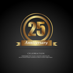 25th anniversary golden logo text decorative. With dark background. Ready to use. Vector Illustration EPS 10
