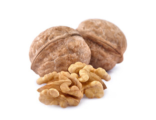 Walnuts in closeup  on white background