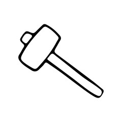 Hammer in doodle style. Isolated outline. Hand drawn vector illustration in black ink on white background.