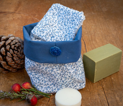 Handsewn, reusable, washable wipes or cosmetic  pads for facial cleansing .with hand made soaps.