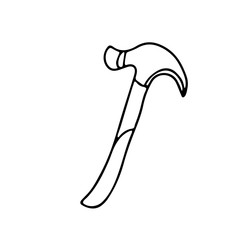 Hammer in doodle style. Isolated outline. Hand drawn vector illustration in black ink on white background.
