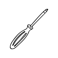 Phillips screwdriver  in doodle style. Isolated outline. Hand drawn vector illustration in black ink on white background.