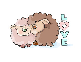 vector illustration valentines day many cute lambls with a ball of wool love