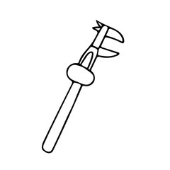 Caliper in doodle style. Isolated outline. Hand drawn vector illustration in black ink on white background.