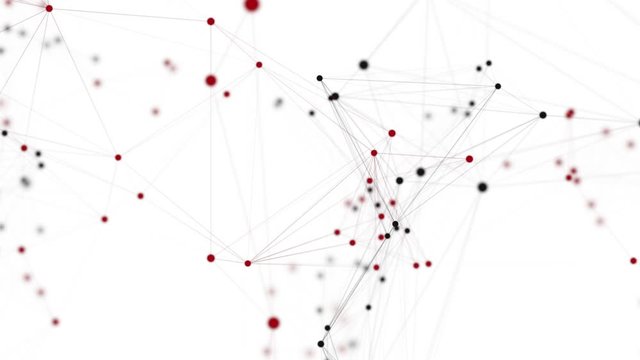 Network 3d animation seamless loop black and red connected circles on white background