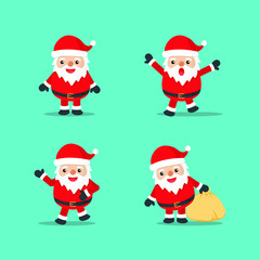 Santa Claus Vector illustrations. Funny happy with gift, bag with presents, waving and greeting. suitable For Christmas cards, banners, tags, labels etc.